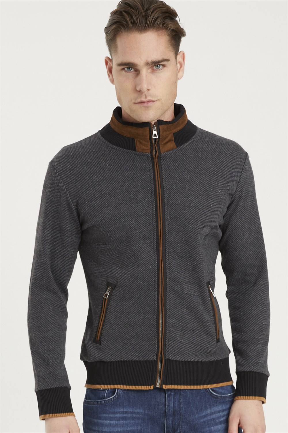 1021 DEWBERRY MEN&#039;S SWEATSHIRT-DIAGONAL ANTHRACITE