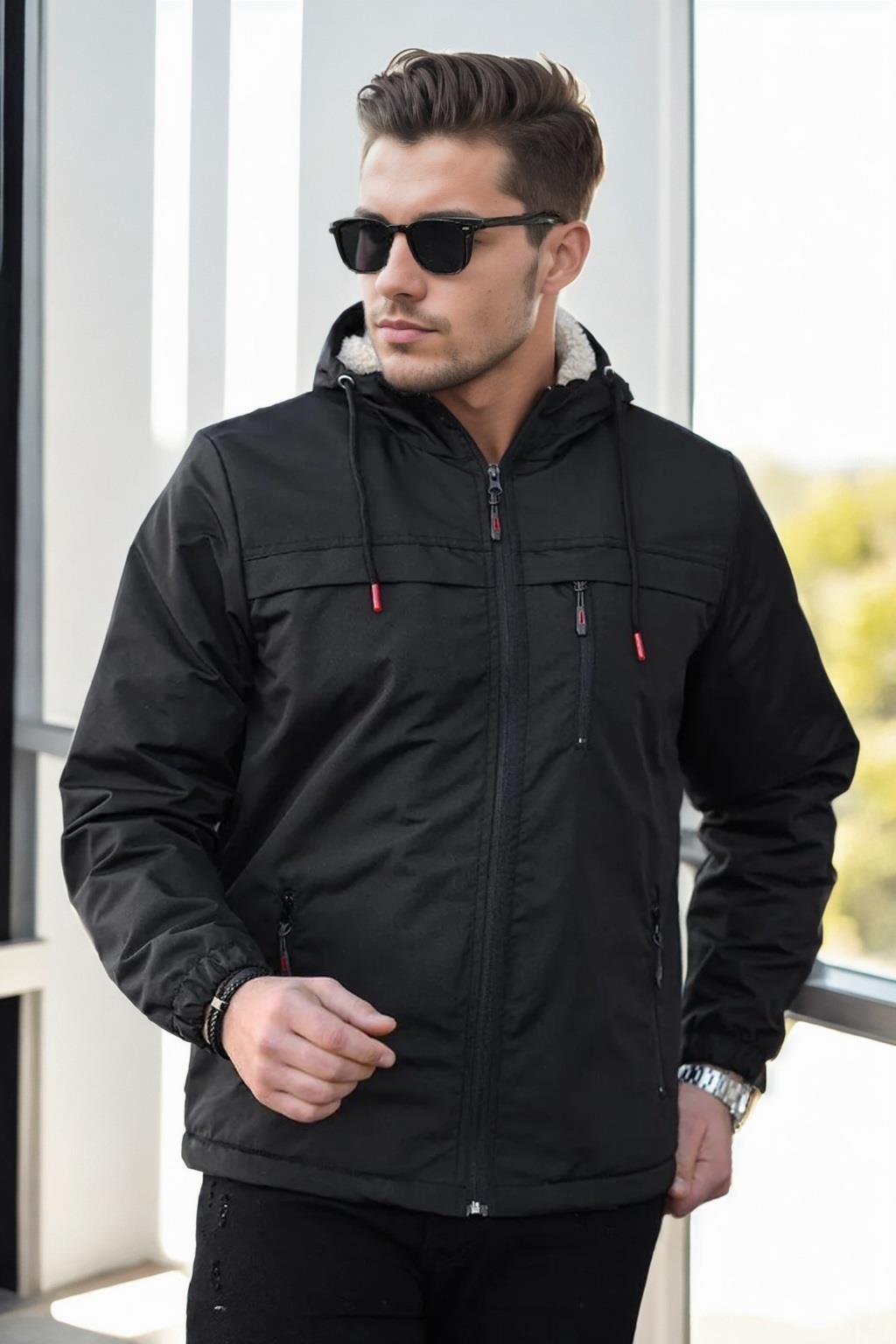 71189 Dewberry Inside Faux Fur Mens Coat-BLACK