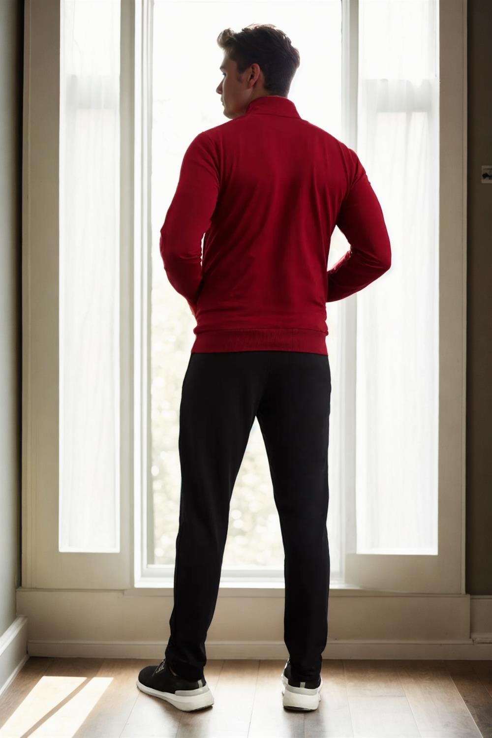 51357 Dewberry Plus Size Mens Tracksuit Set-BORDEAUX