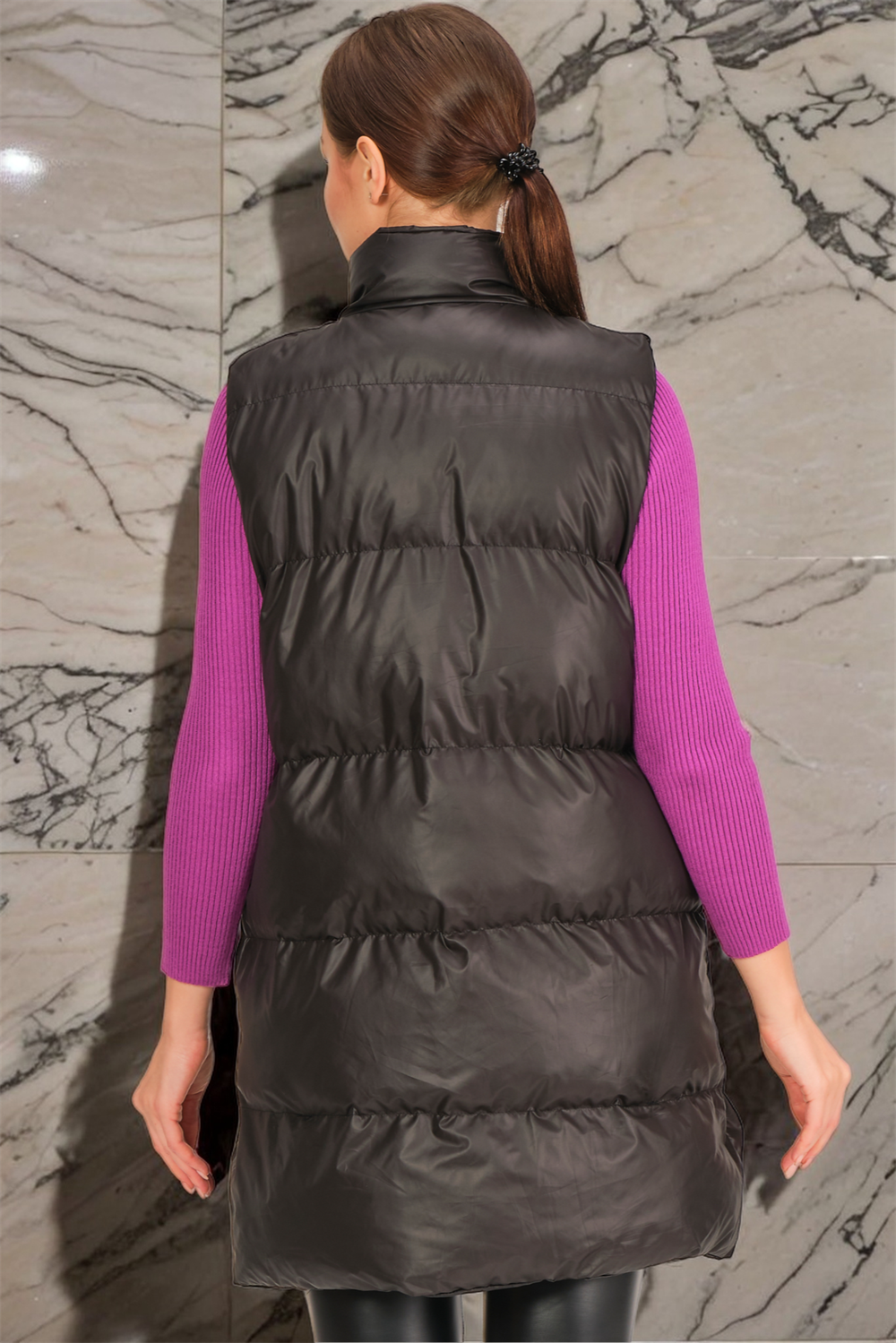 Z6729 DEWBERRY HK STYLE WOMEN'S VEST-PLAIN BLACK