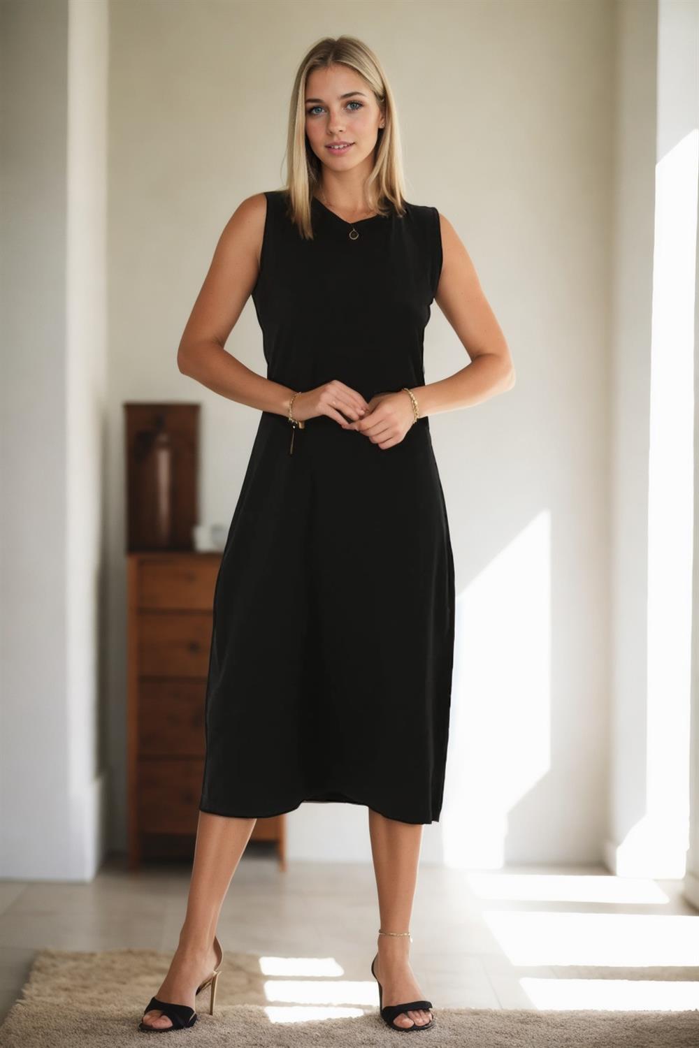 E2145 Dewberry Set of Two Women Dresses-BLACK-BLACK