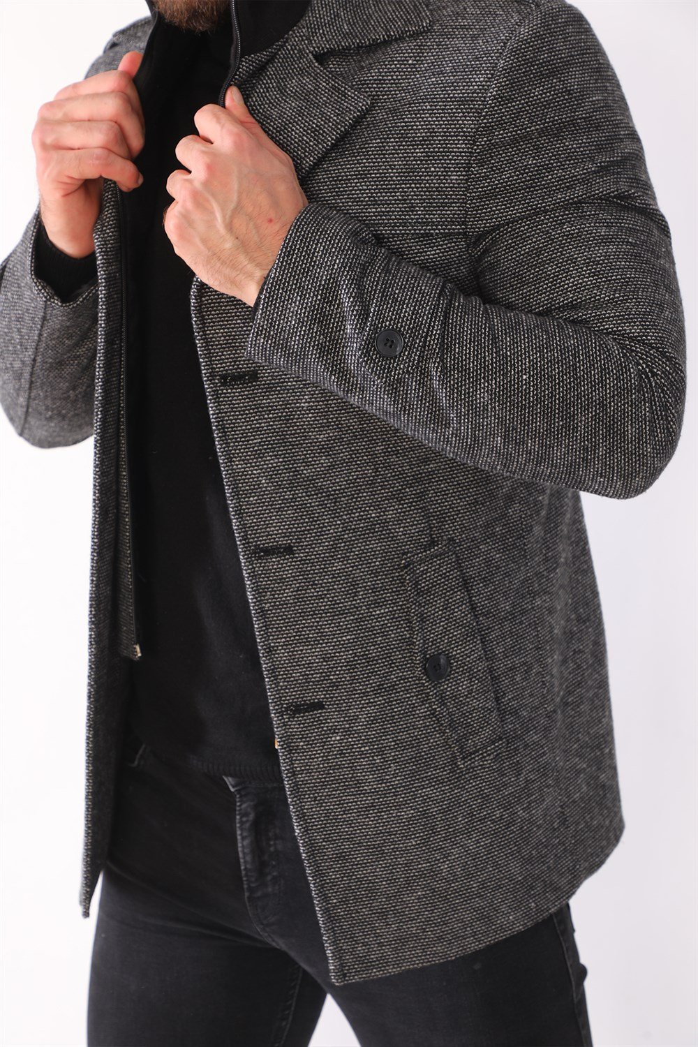 K7542 DEWBERRY MEN&#039;S COAT-DOTTED BLACK