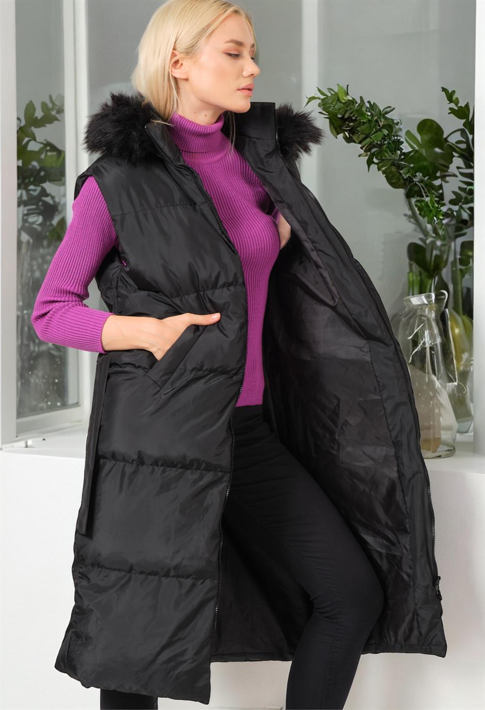 Z6744 VESTĂ DE DAMĂ DEWBERRY - NEGRU ÎN AER LIBER