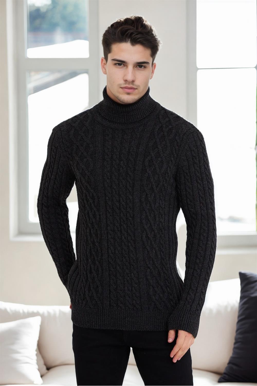 Levně 87325 Dewberry Mens Knitted Patterned Sweater-SMOKED