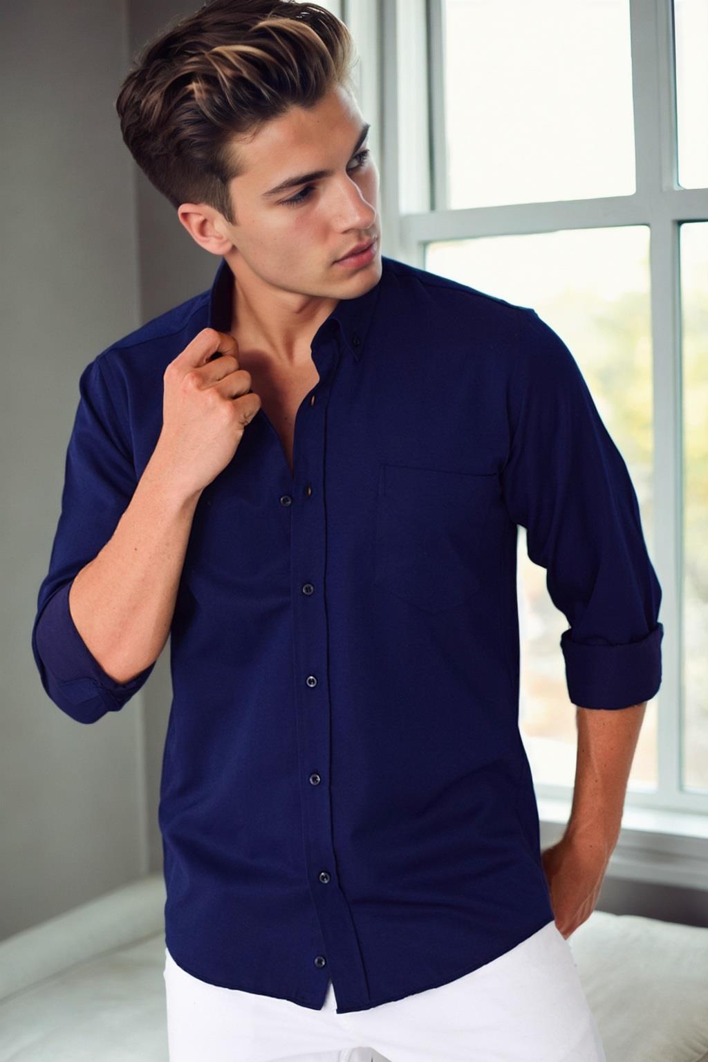 G976 DEWBERRY MEN&#039;S SHIRT-NAVY BLUE