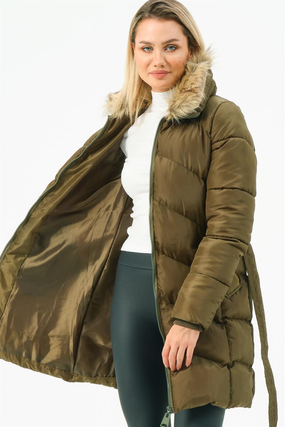 Z6767 DEWBERRY WOMEN'S COAT-KHAKI