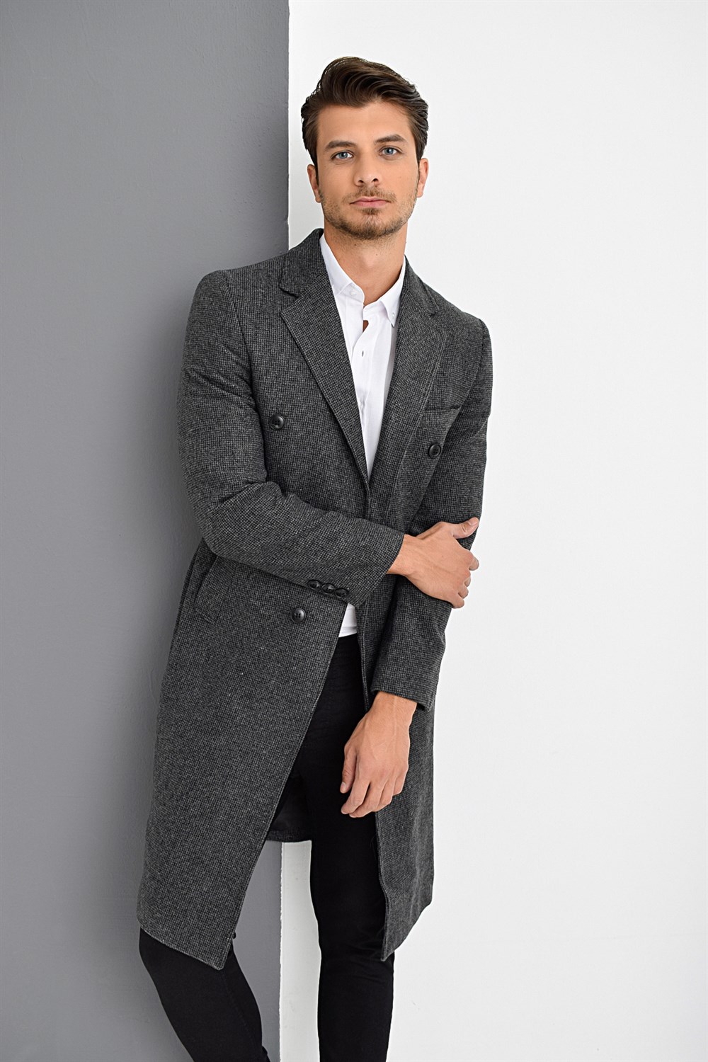 PLT8382 DEWBERRY MEN'S COAT-PATTERNED ANTHRACITE