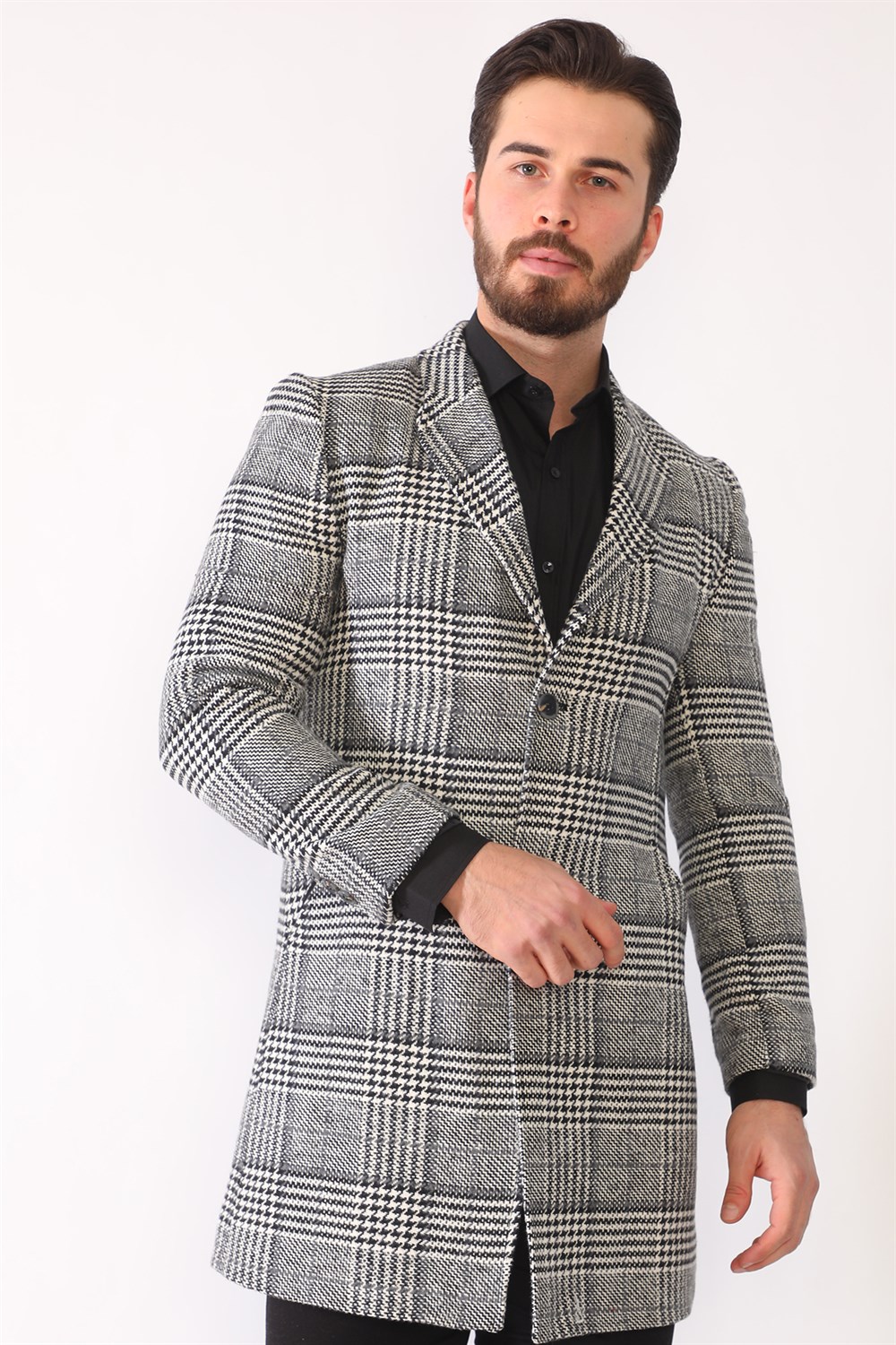 PLT8398 DEWBERRY MEN'S COAT-PLAID-BLACK