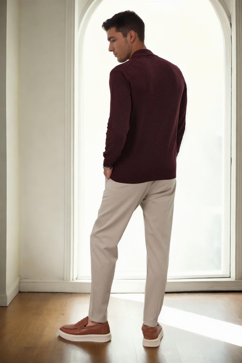 64721 Dewberry Half Turtleneck Woolen Mens Knit Sweater-BORDEAUX