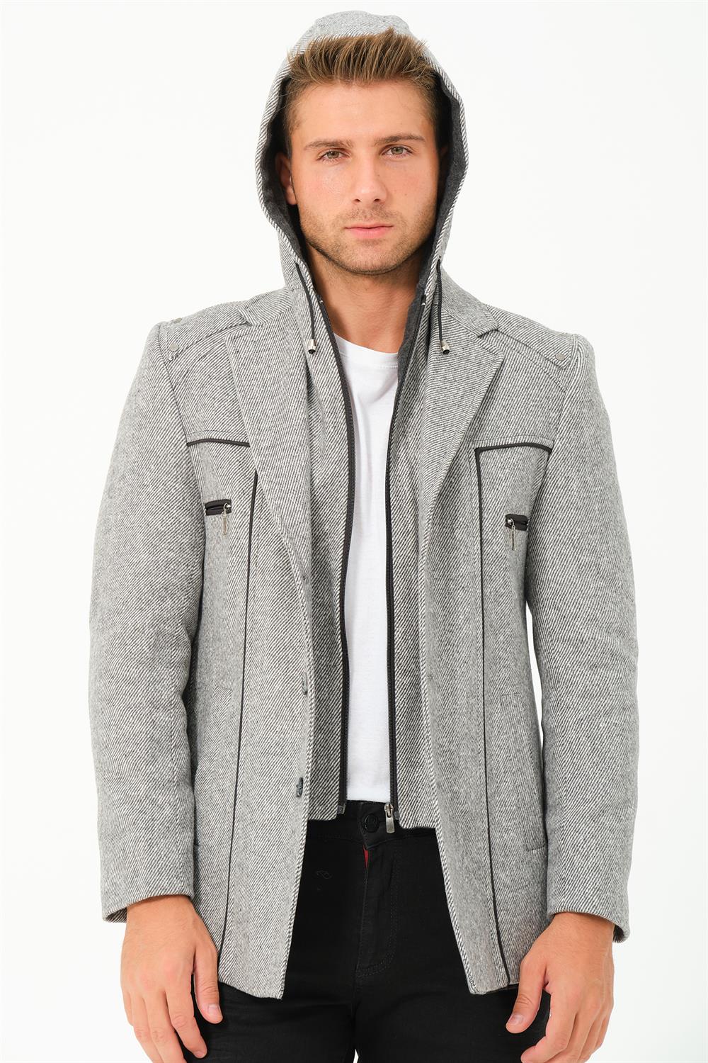 K7532 DEWBERRY MEN&#039;S COAT-DIAGONAL GREY