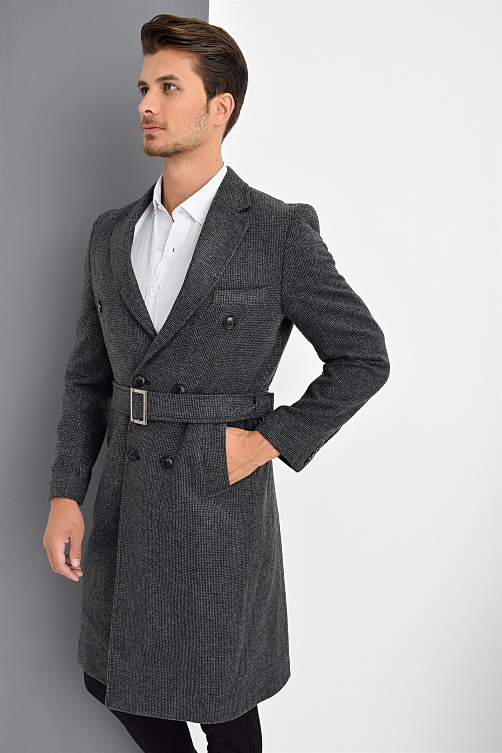 PLT8382 DEWBERRY MEN'S COAT-PATTERNED ANTHRACITE