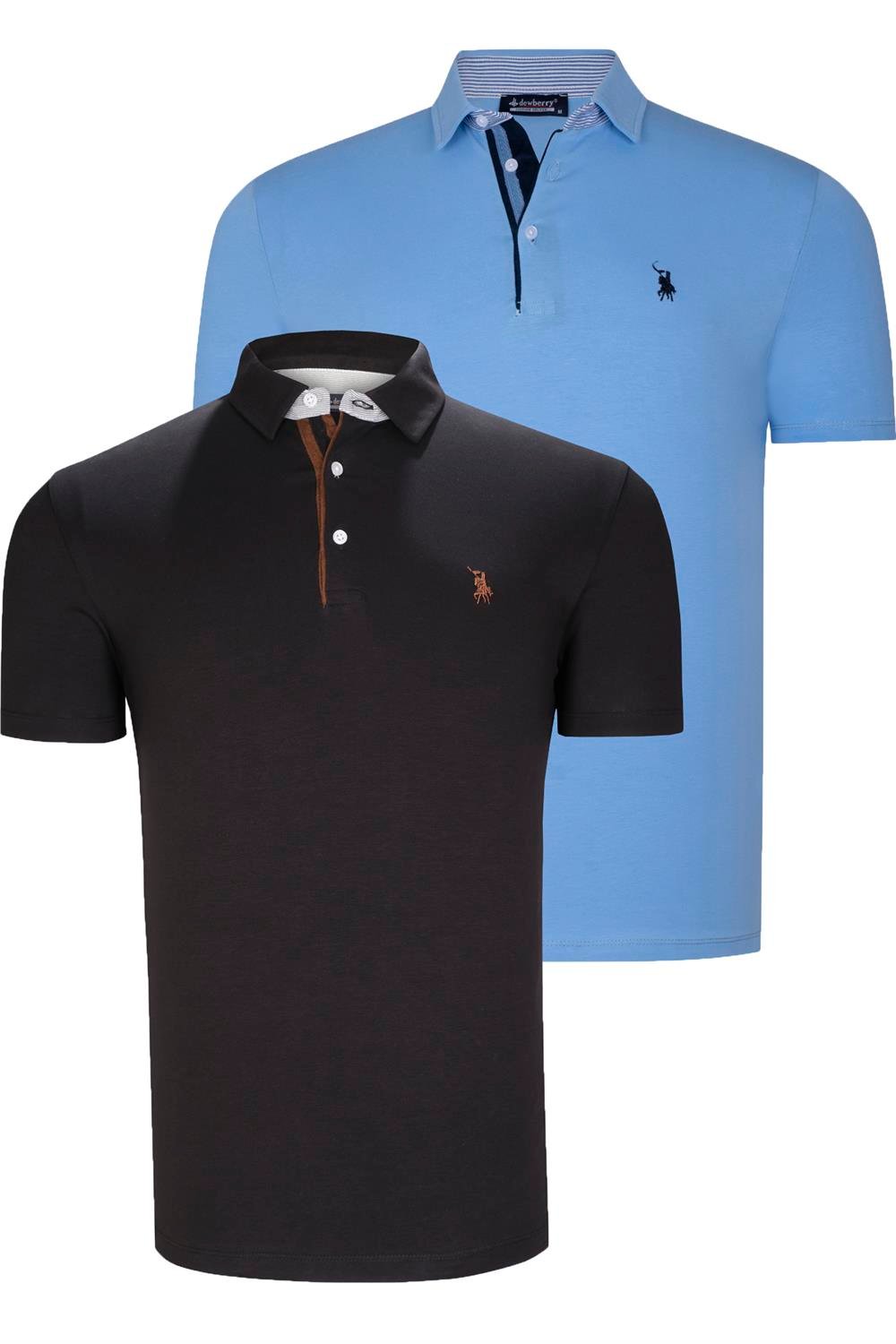 SET DUAL T8582 TRICOU BĂRBĂTESC DEWBERRY-NEGRU-ALBASTRU DESCHIS