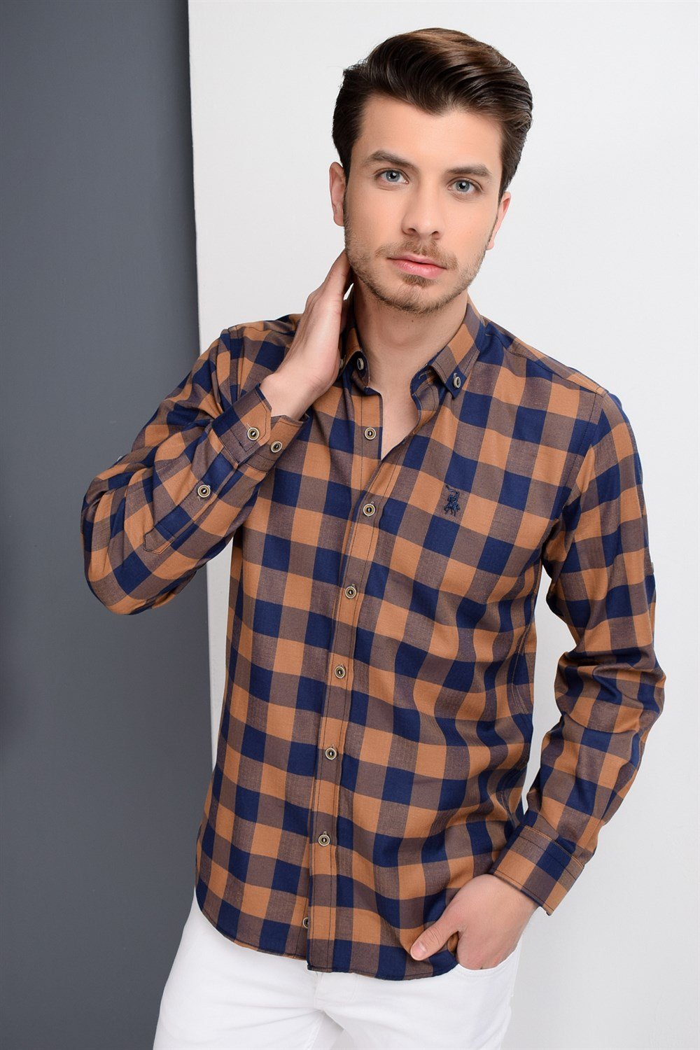 G665 DEWBERRY MEN'S SHIRT-NAVY-BROWN