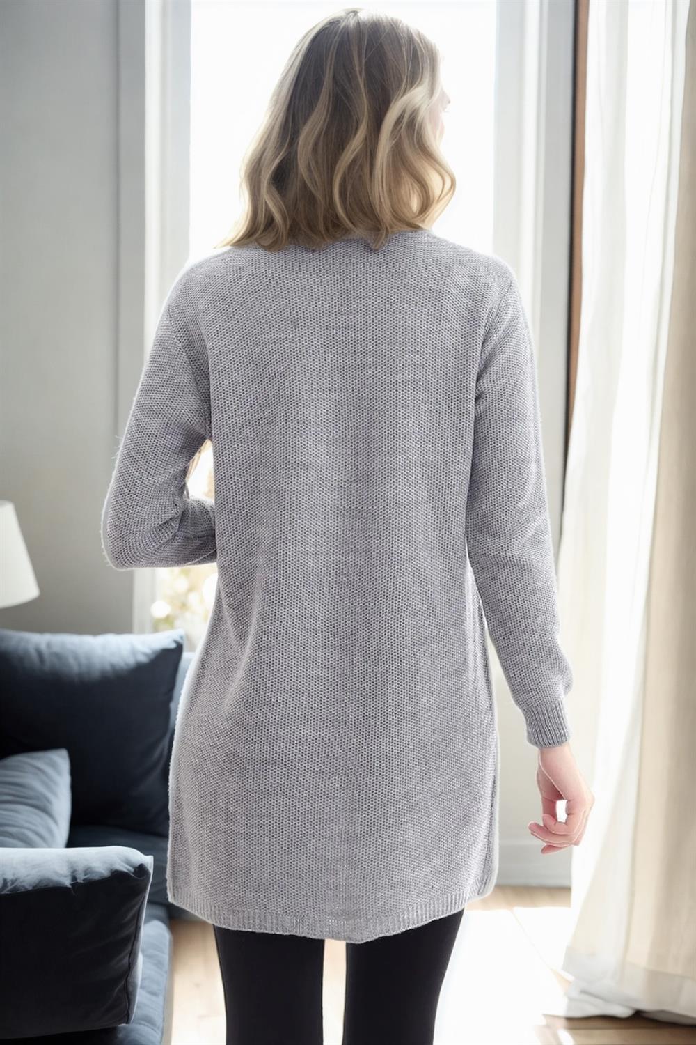 99224 Dewberry Kangaroo Pocket Knitwear Cardigan-LIGHT GREY