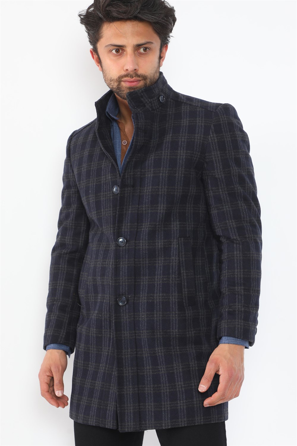PLT8370 DEWBERRY MEN&#039;S COAT-PATTERNED NAVY BLUE