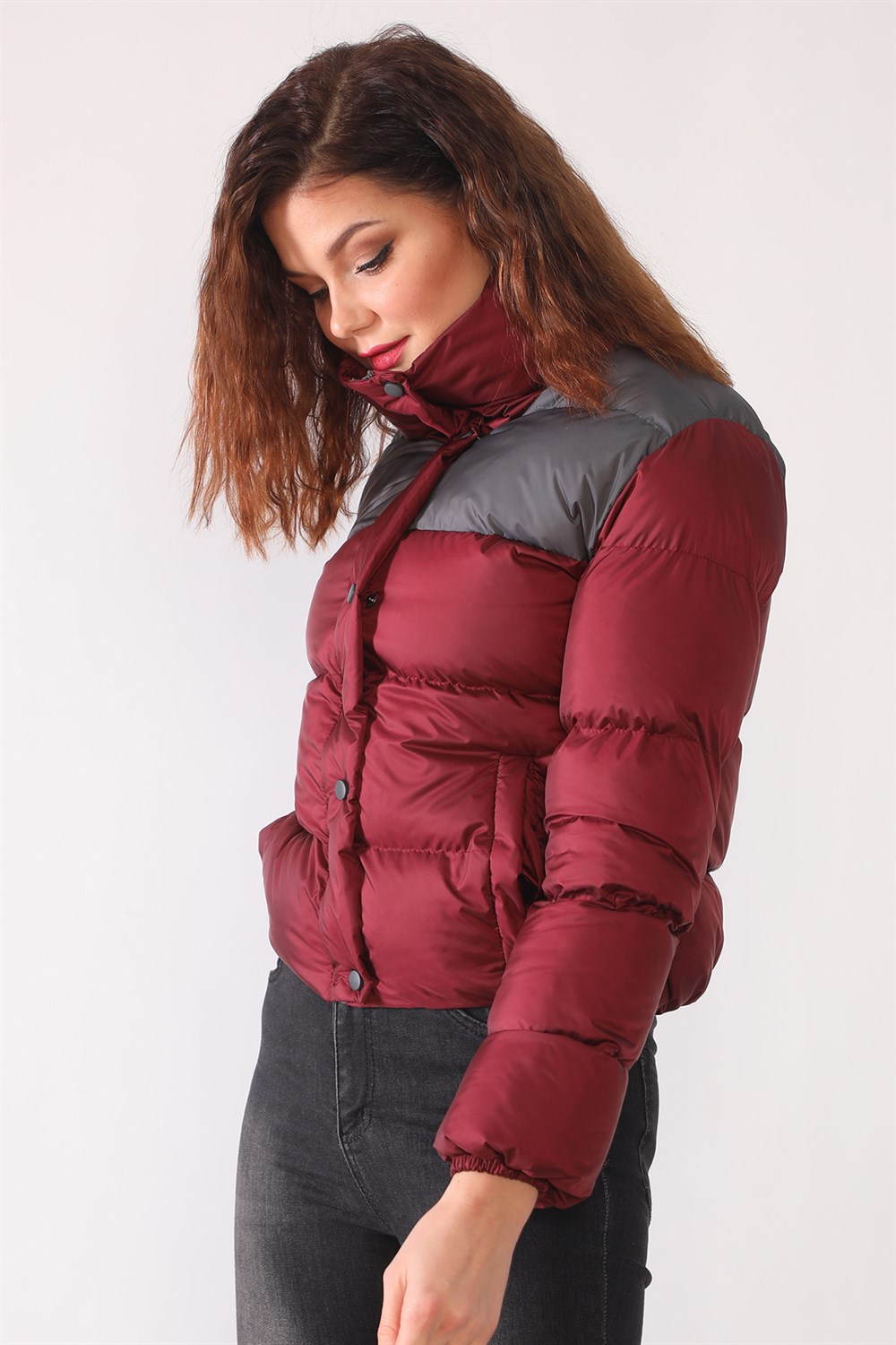 Z6649 DEWBERRY WOMEN'S COAT-BURGUNDY-ANTHRACITE