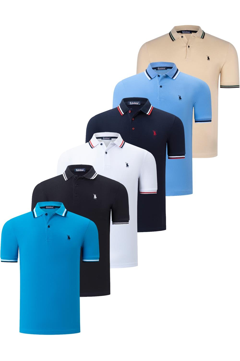 SIX SET T8594 DEWBERRY MENS T-SHIRT-BLACK-WHITE-NAVY-LIGHT BLUE-BEJ-DARK BLUE