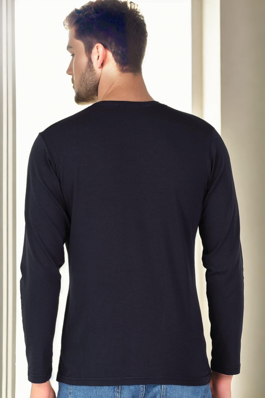 T9587 DEWBERRY V-NECK MEN'S LONG SLEEVE T-SHIRT-NAVY BLUE