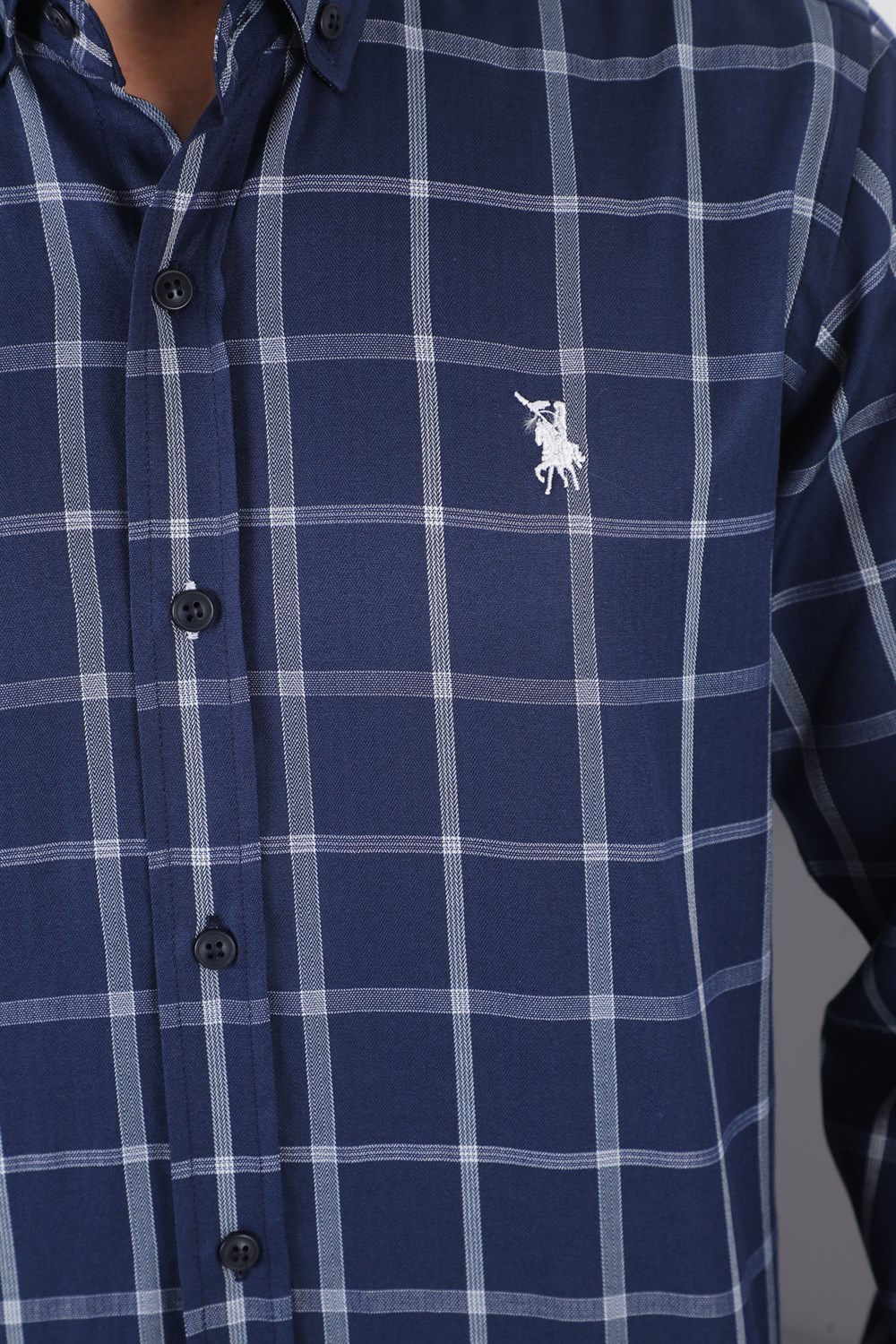 G719 DEWBERRY MEN'S SHIRT-NAVY BLUE - WHITE
