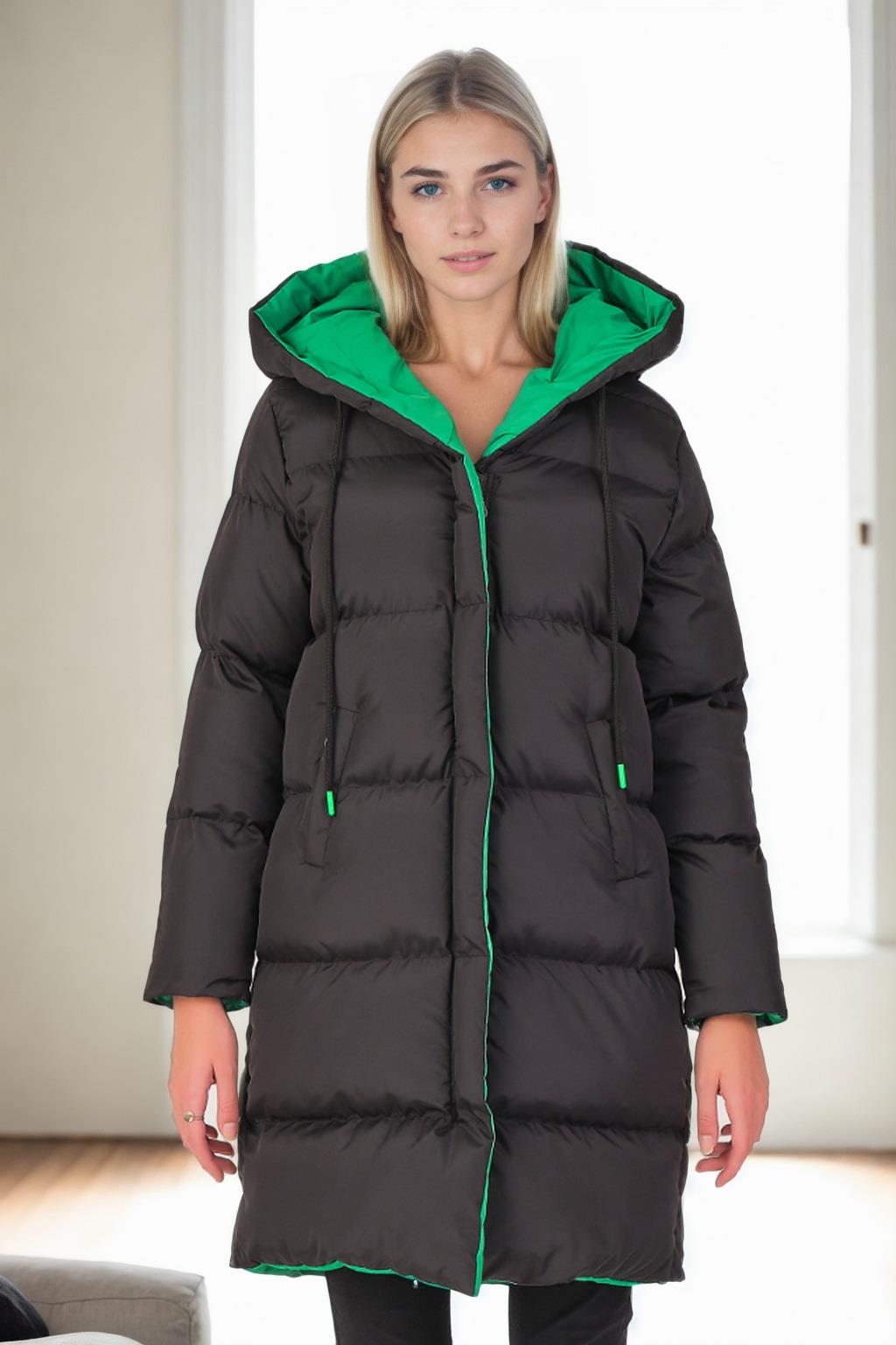 Z6687 DEWBERRY WOMEN'S COAT-BLACK-GREEN-1