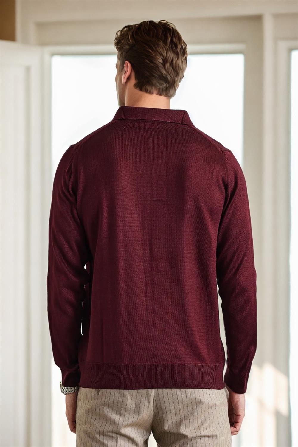 28296 Dewberry Polo Neck Mens Knit Sweater-BURGUNDY
