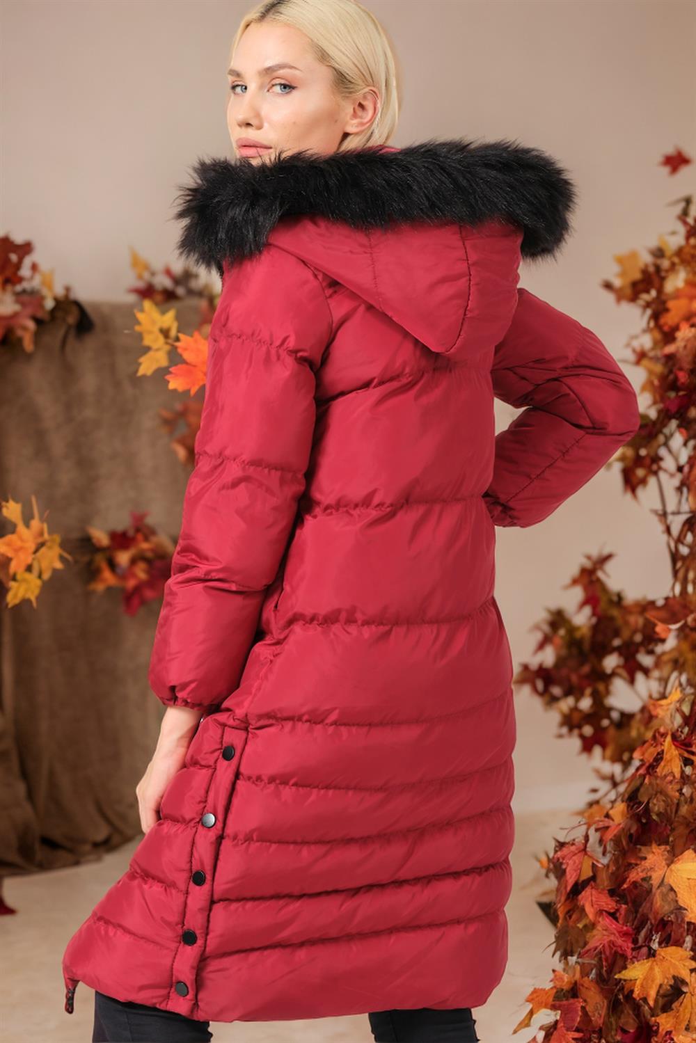 Z6740 DEWBERRY WOMEN'S COAT-PLAIN BURGUNDY