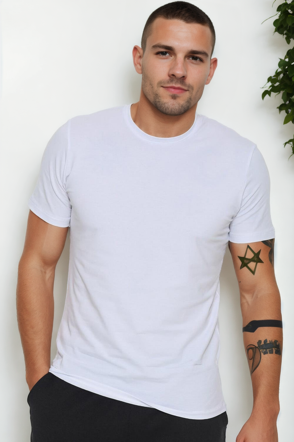T9569 DEWBERRY BIKE COLLAR MENS T-SHIRT-WHITE