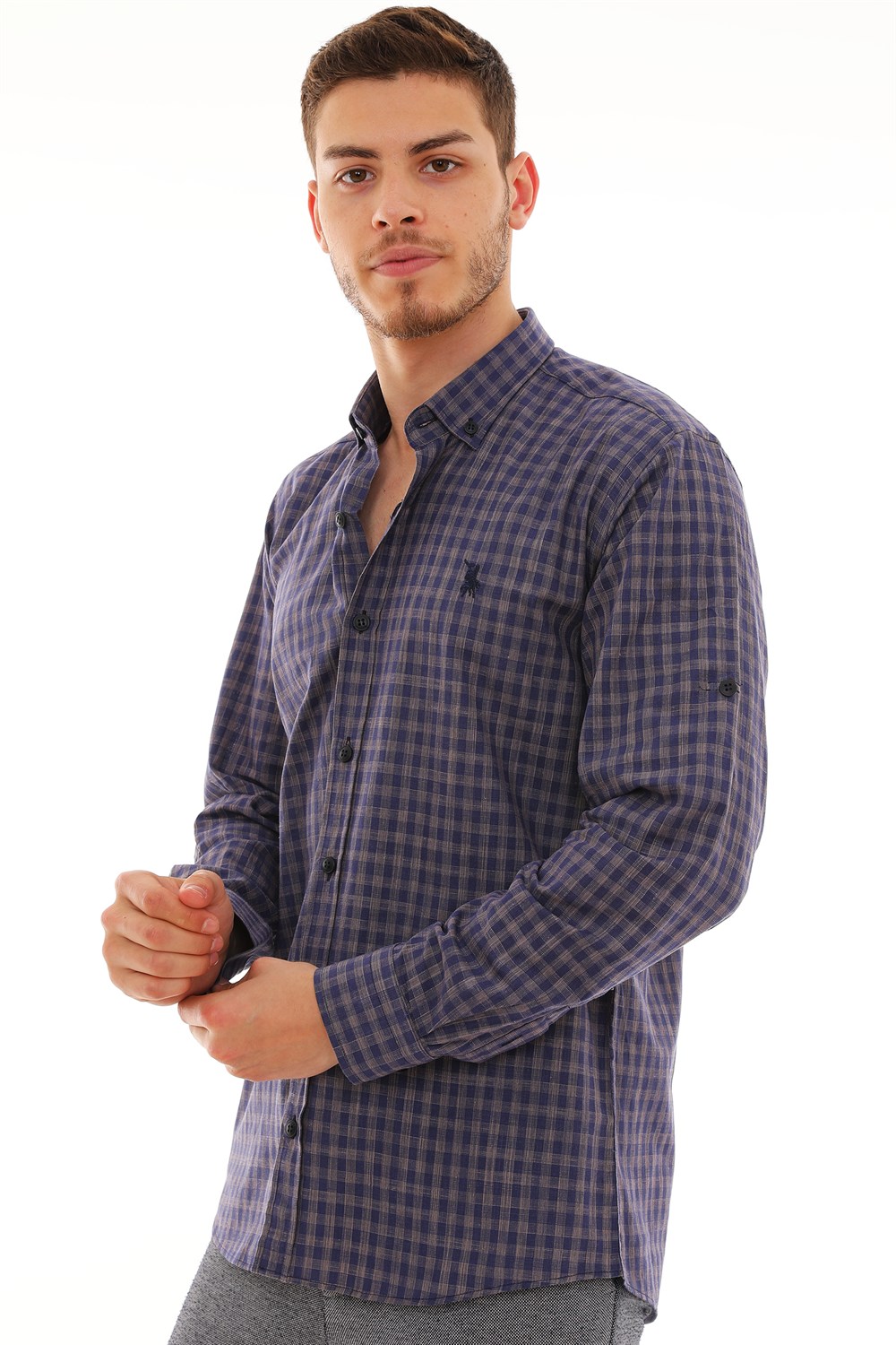 G724 DEWBERRY MEN'S SHIRT-NAVY-BROWN
