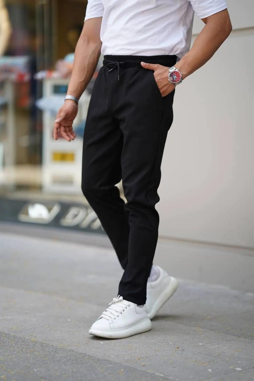 28229 Dewberry Elastic Lace Mens Jogger Pants-BLACK
