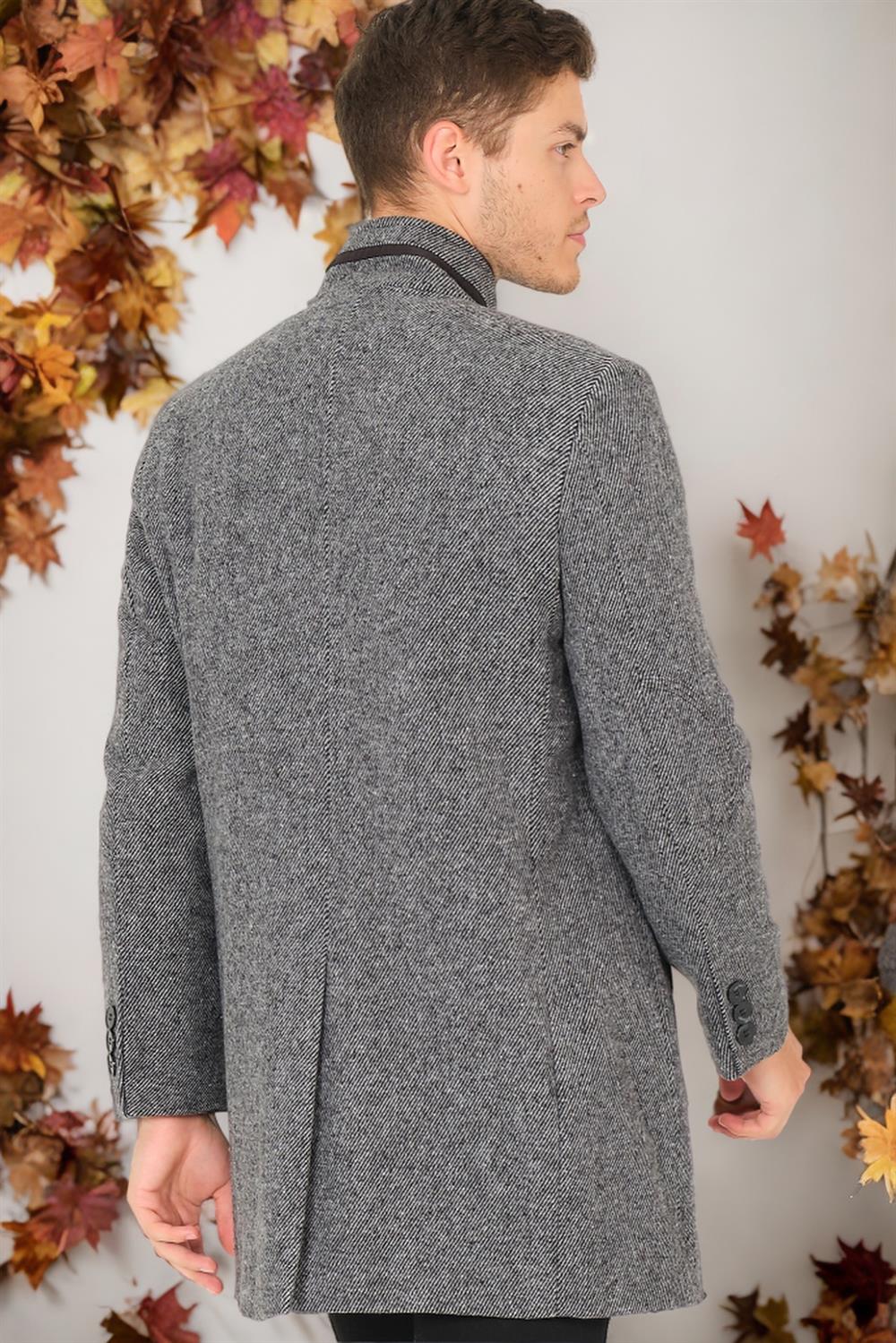PLT8386 DEWBERRY MEN'S COAT-DIAGONAL LIGHT BLACK-GREY