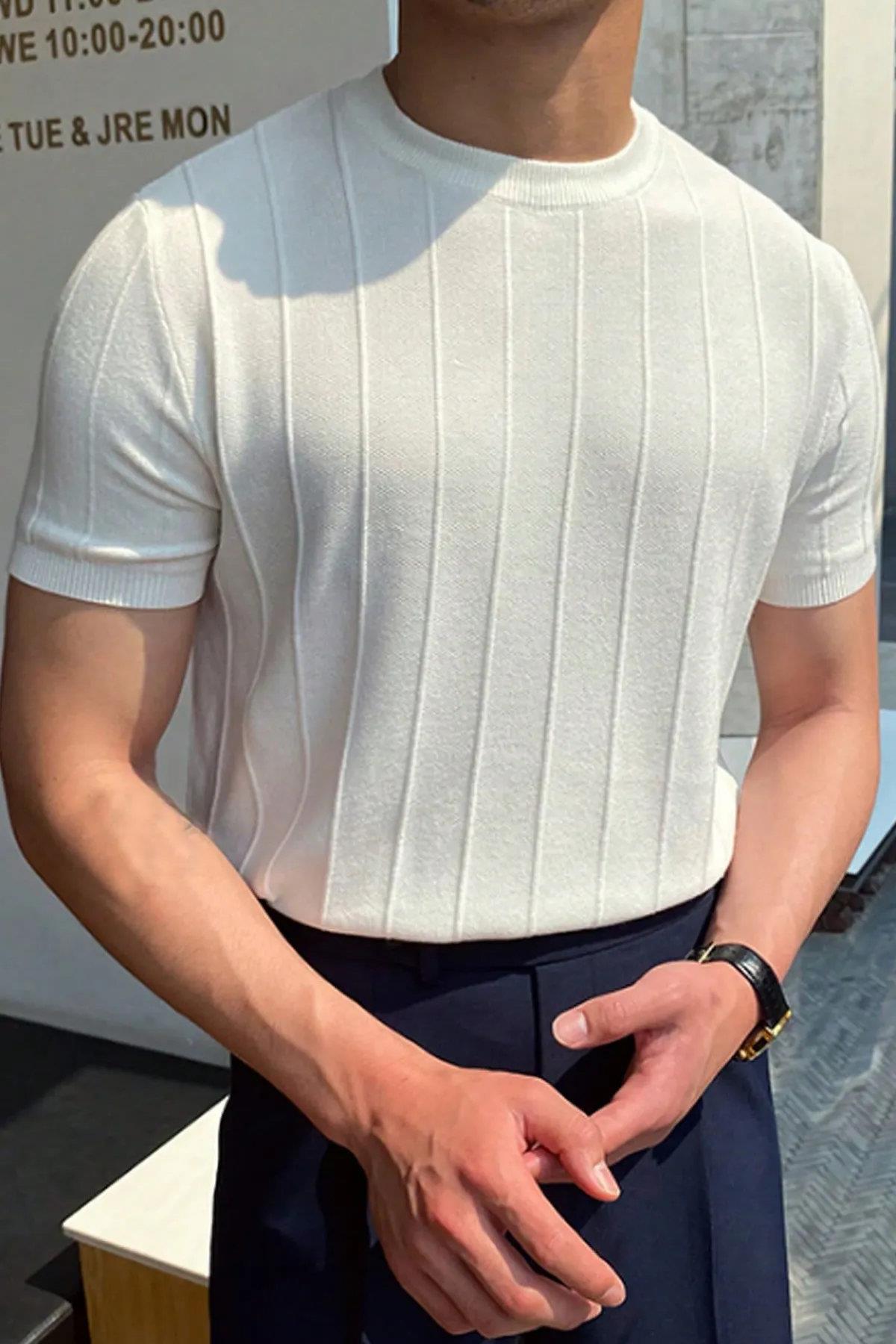 81037 Dewberry Mens Crew Neck Knit T-Shirt-WHITE