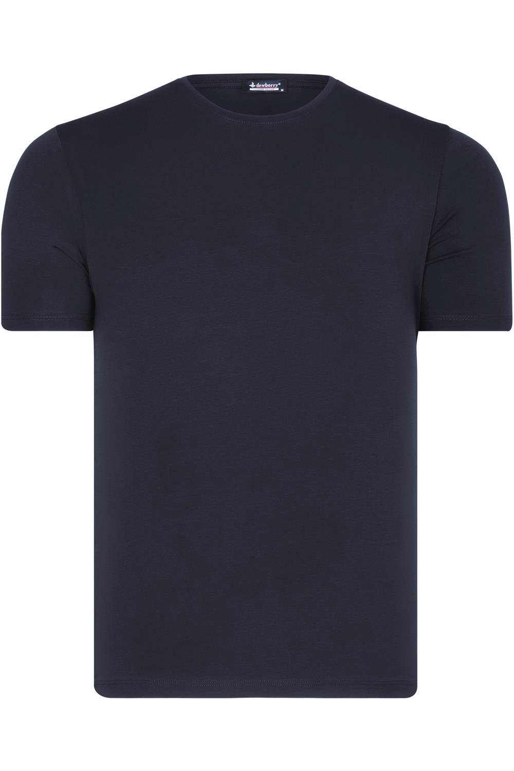 T8569 DEWBERRY BIKE COLLAR MENS T-SHIRT-PLAIN NAVY BLUE