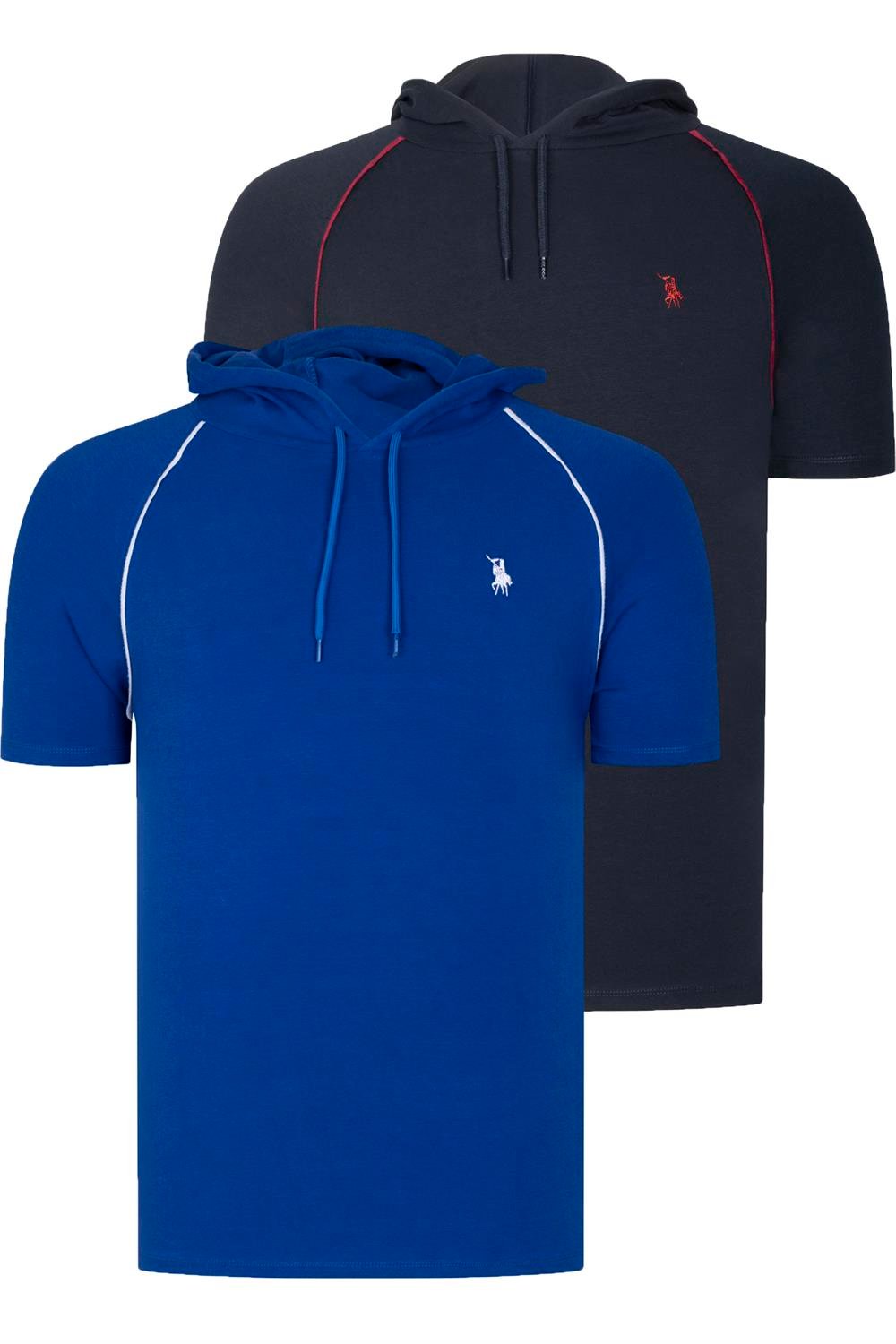 DUAL SET T8570 DEWBERRY HOODED MENS T-SHIRT-NAVY BLUE-SAX