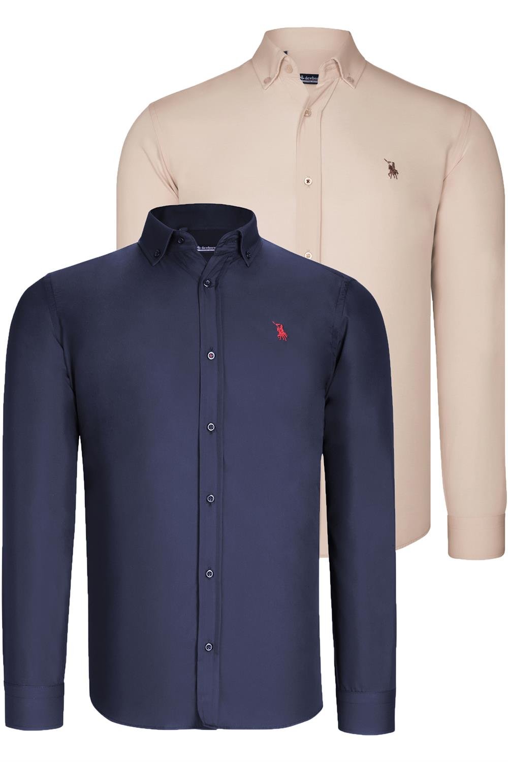 DUAL SET G725 DEWBERRY MENS SHIRT-NAVY BLUE-BEIGE