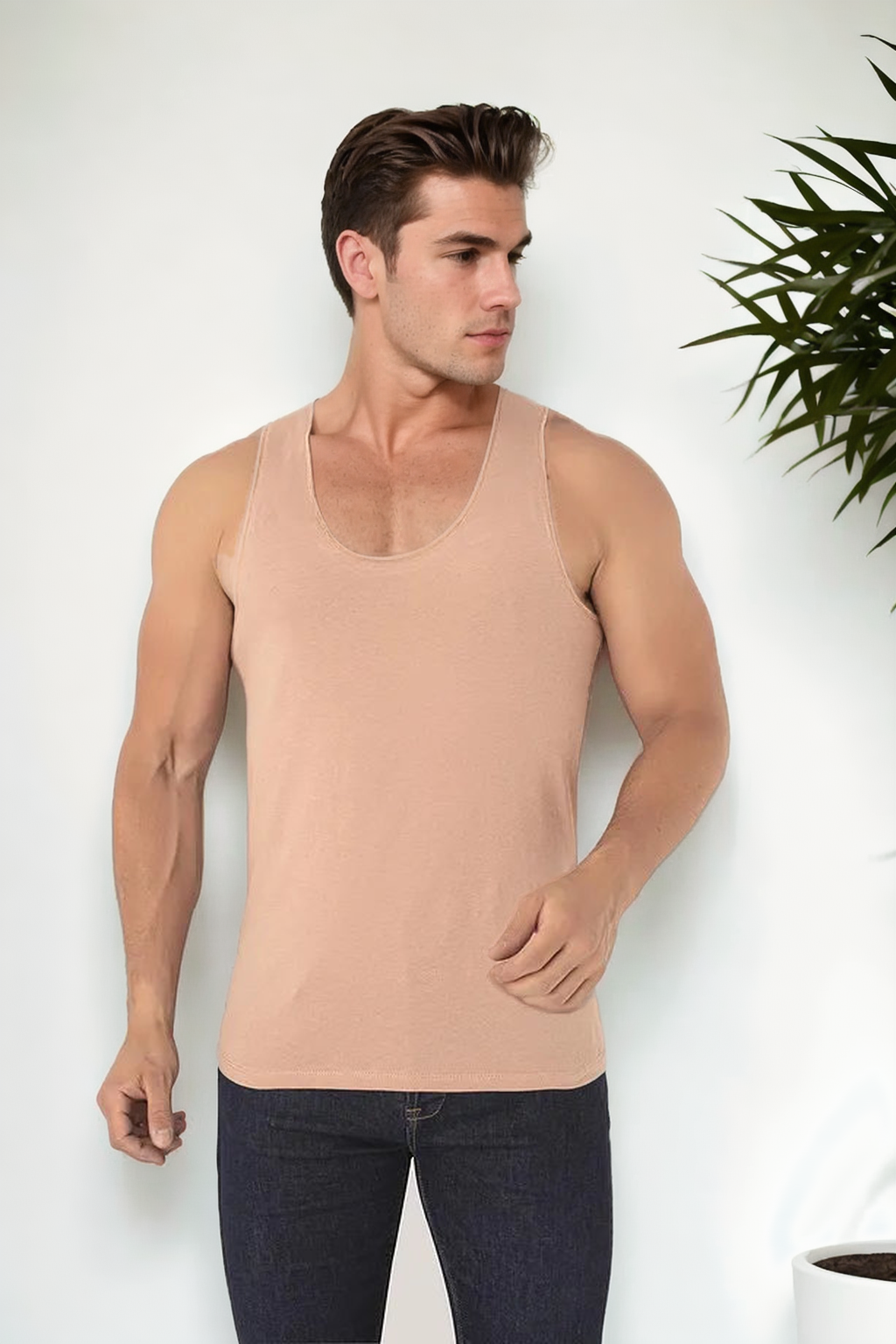 05355 Dewberry Mens Invisible Nude Color Undershirt-SKIN COLOR