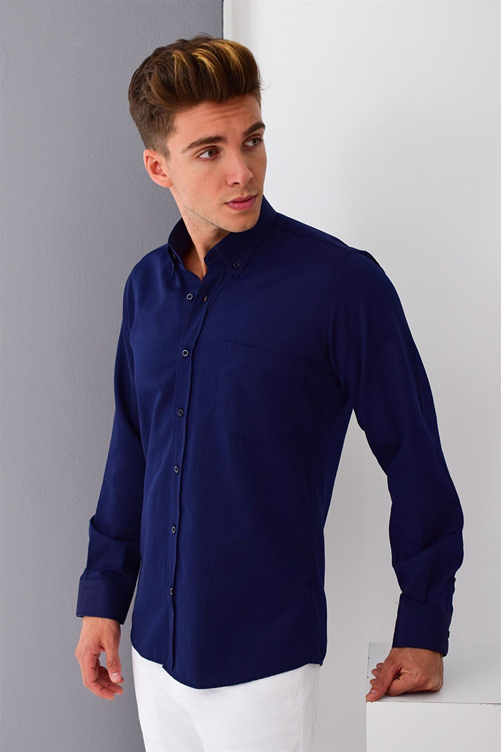 G676 DEWBERRY MEN'S SHIRT-NAVY BLUE