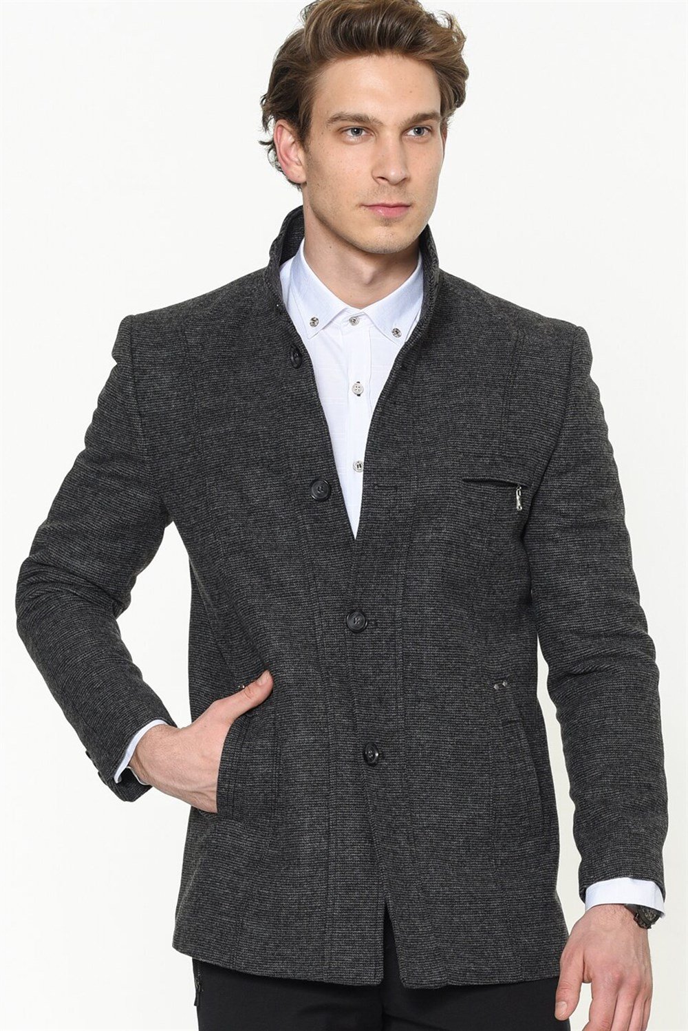 PLT8359 DEWBERRY MEN'S COAT-PATTERNED GREY