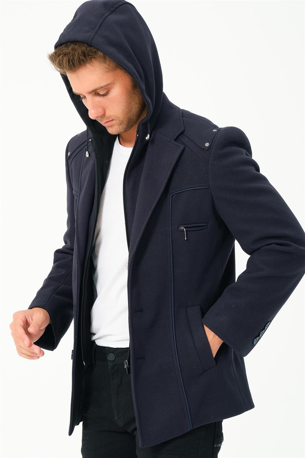 K7532 DEWBERRY MEN&#039;S COAT-PLAIN NAVY BLUE