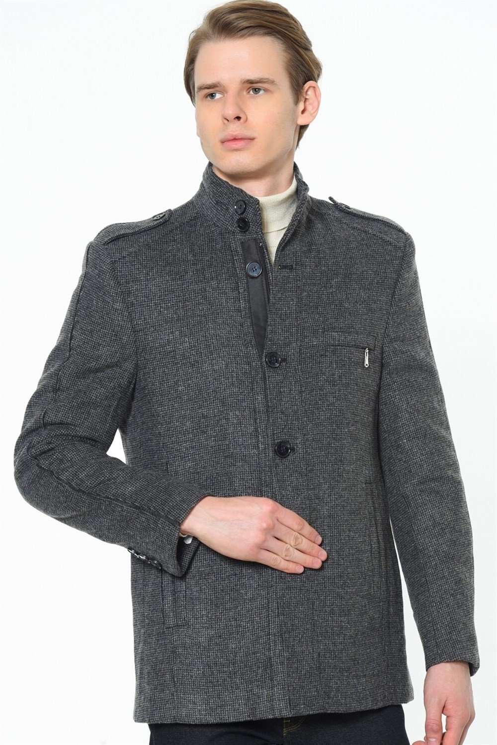 PLT8378 DEWBERRY MEN&#039;S COAT-PATTERNED ANTHRACITE