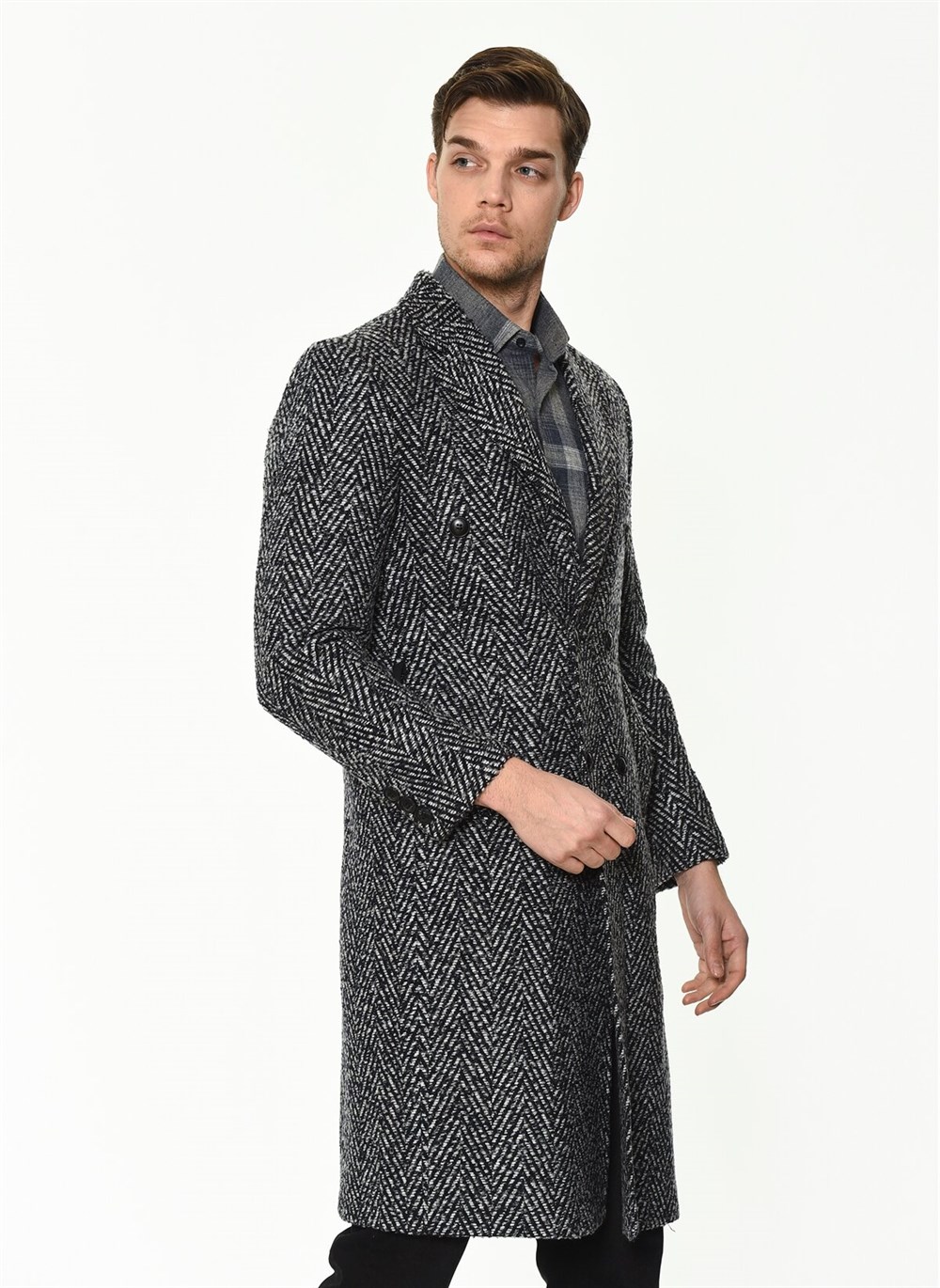 PLT8382 DEWBERRY MEN'S COAT-PATTERNED NAVY BLUE