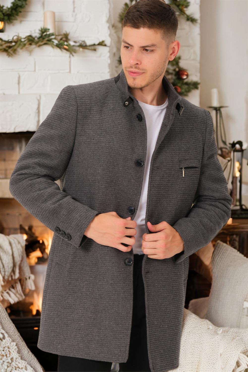 PLT8367 DEWBERRY MEN'S COAT-PLAIN LIGHT GREY