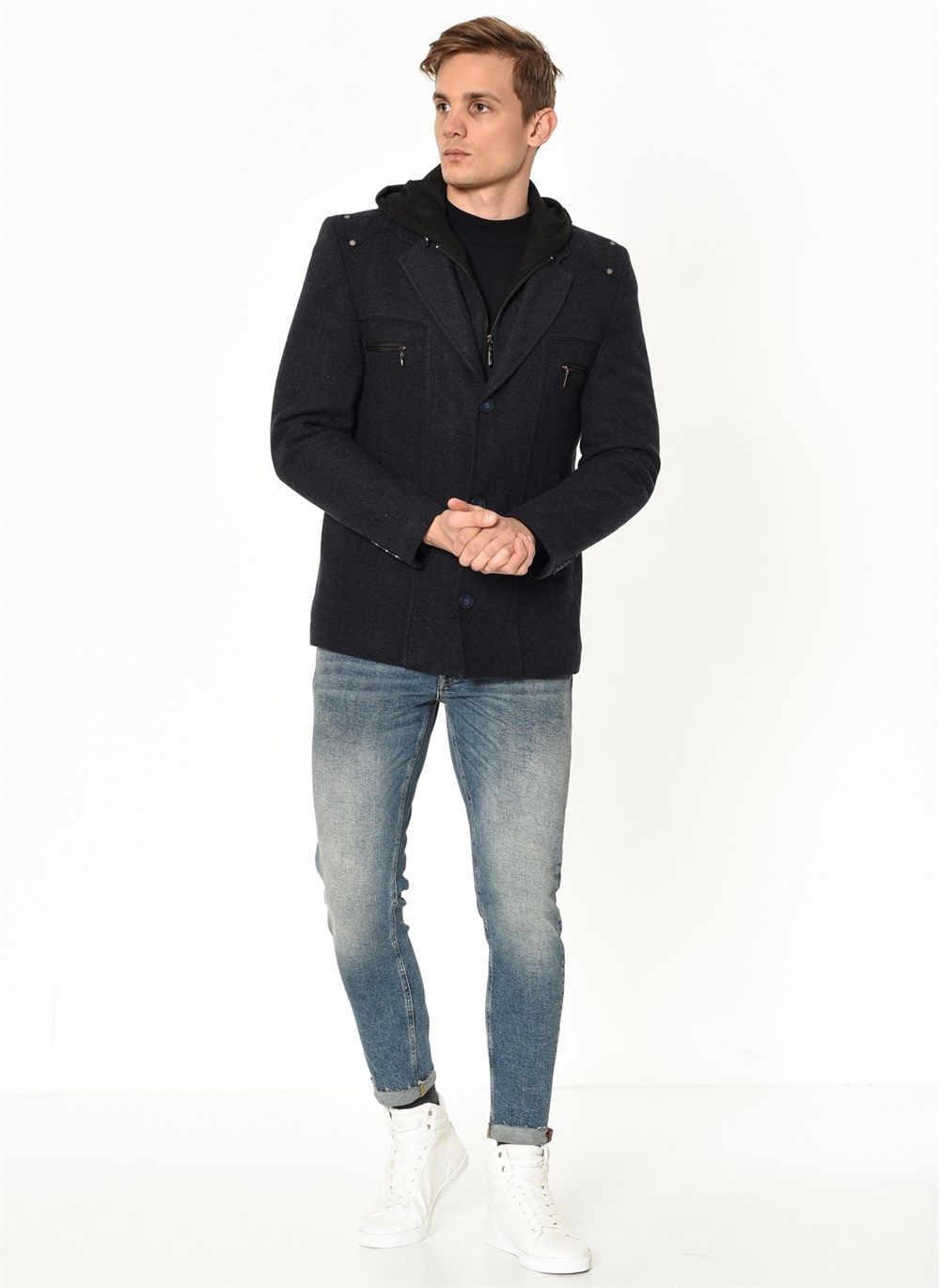 K7532 DEWBERRY MEN&#039;S COAT-PATTERNED INDIGO