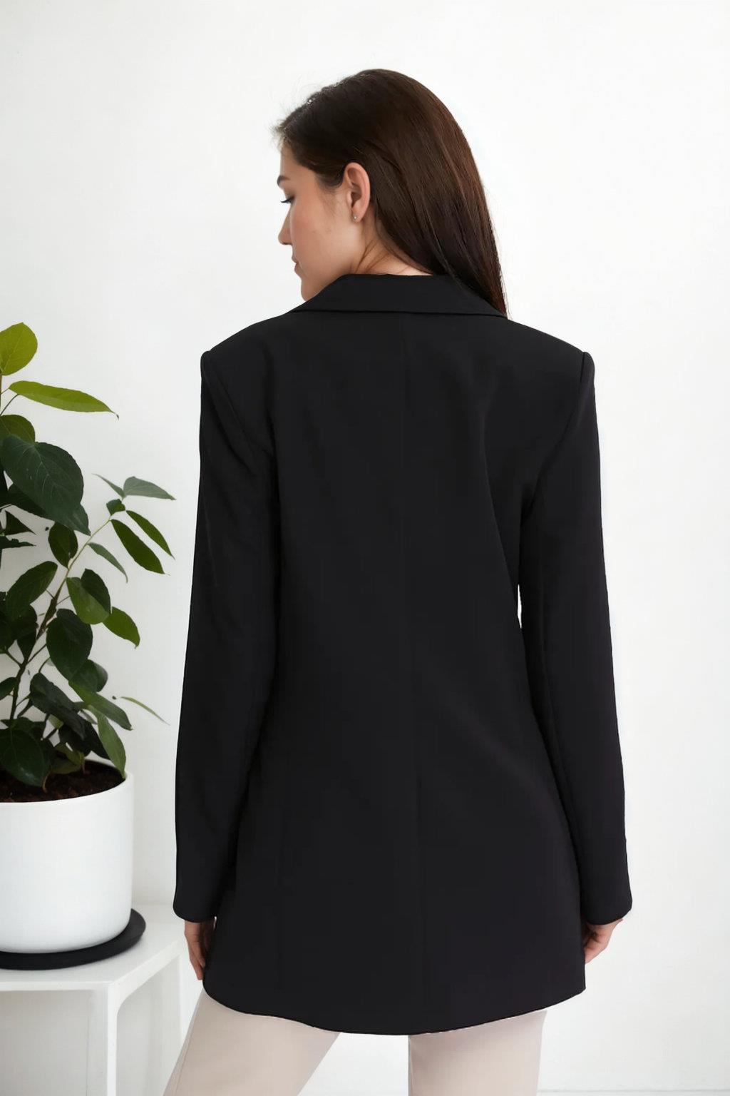 26139 Dewberry Womens Large Size Woven Blazer Jacket-BLACK