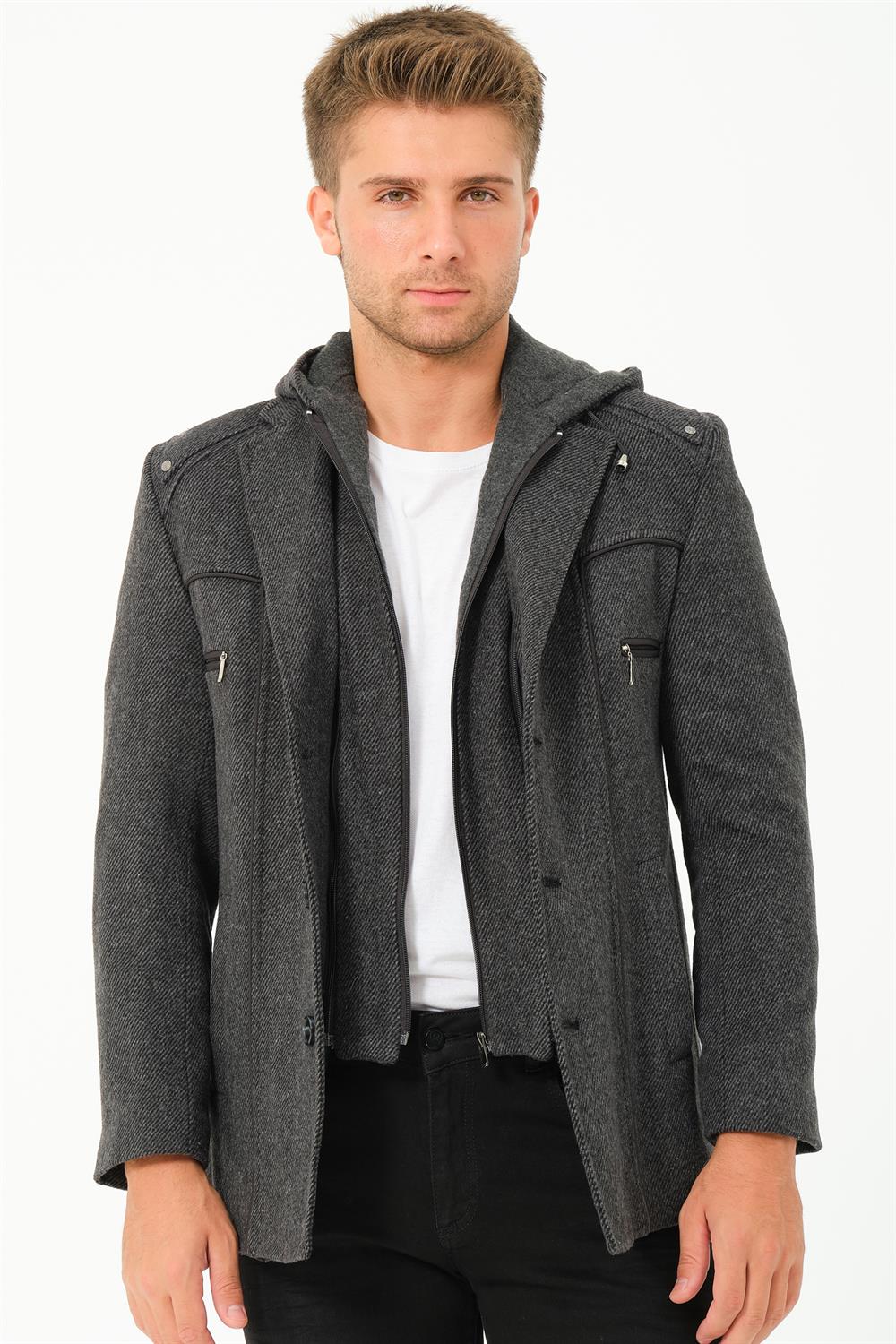 K7532 DEWBERRY MEN&#039;S COAT-DIAGONAL ANTHRACITE