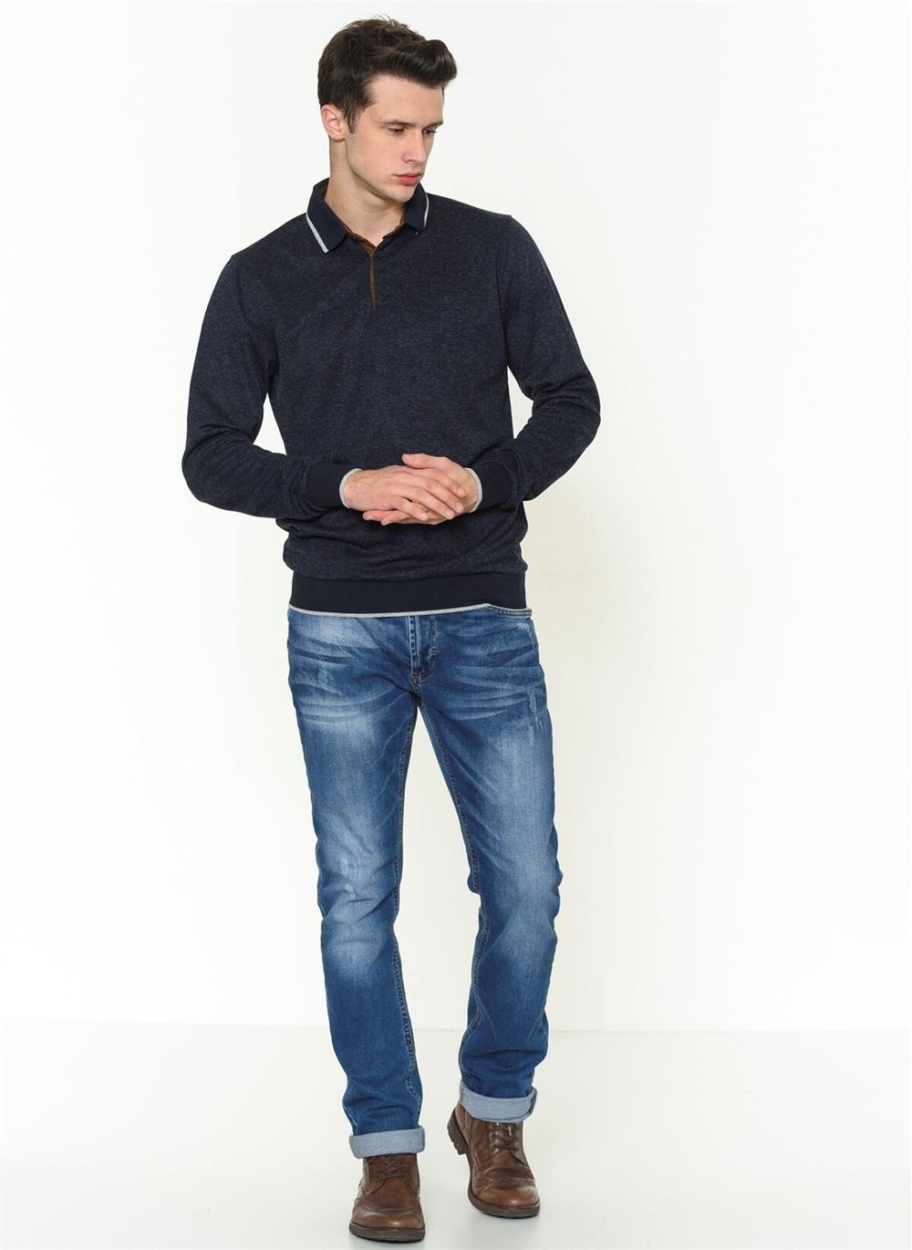 1038 DEWBERRY MENS SWEATSHIRT-PLAIN NAVY BLUE