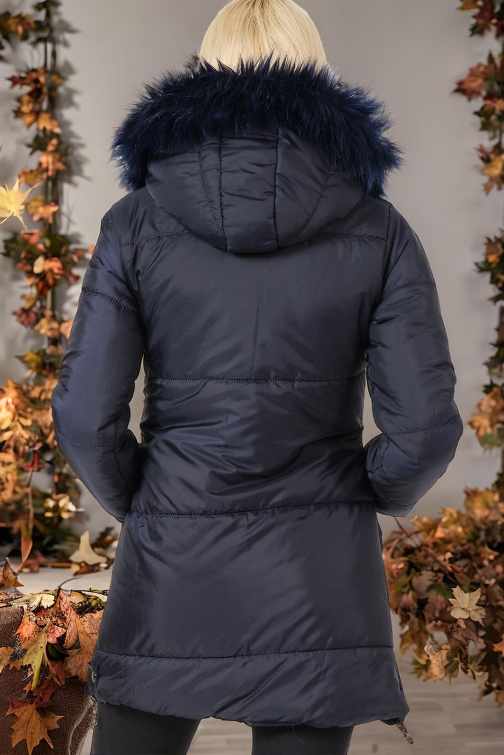 Z6668 DEWBERRY WOMEN'S COAT-PLAIN NAVY BLUE