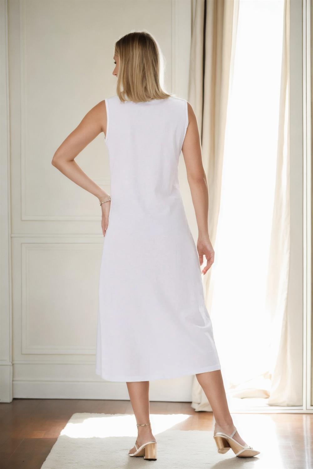 E4385 Dewberry Womens Long Dress-WHITE