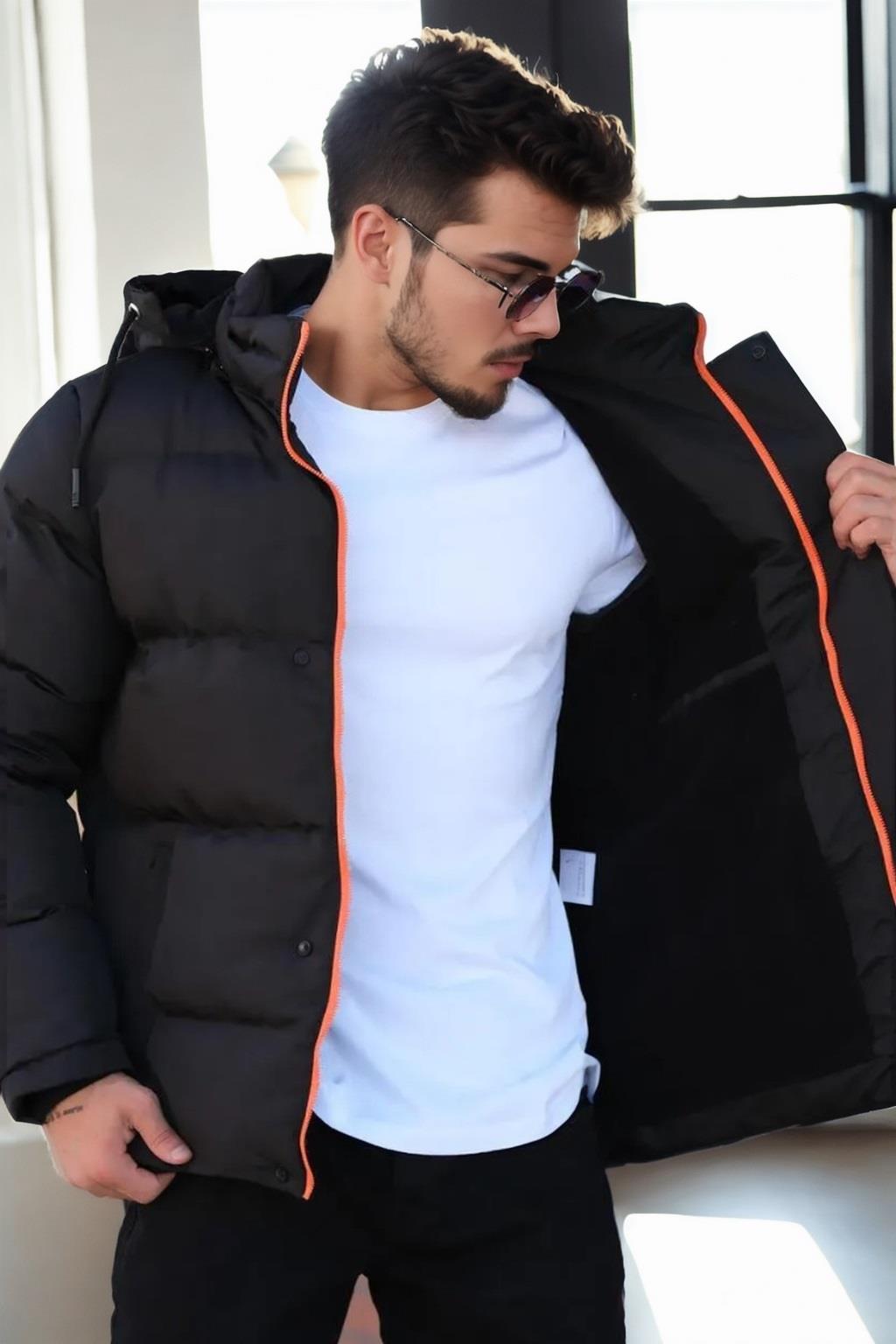 23453 Dewberry Removable Hood Faux Fur Lined Slim fit Jacket-BLACK