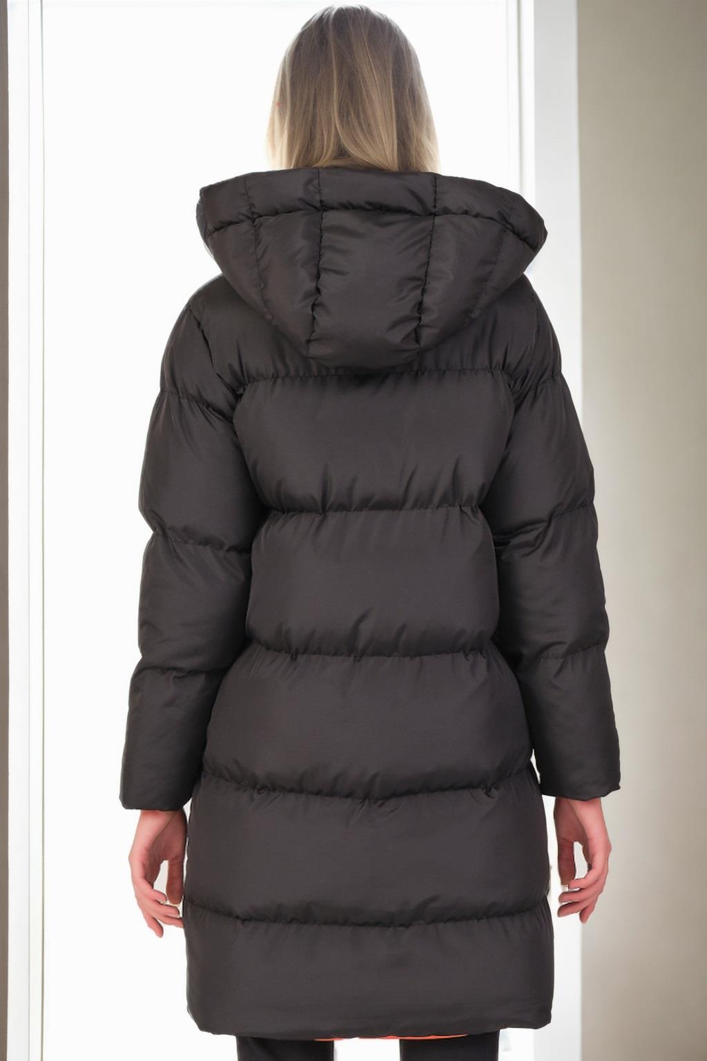 Z6687 DEWBERRY WOMEN'S COAT-BLACK-LIGHT ORANGE