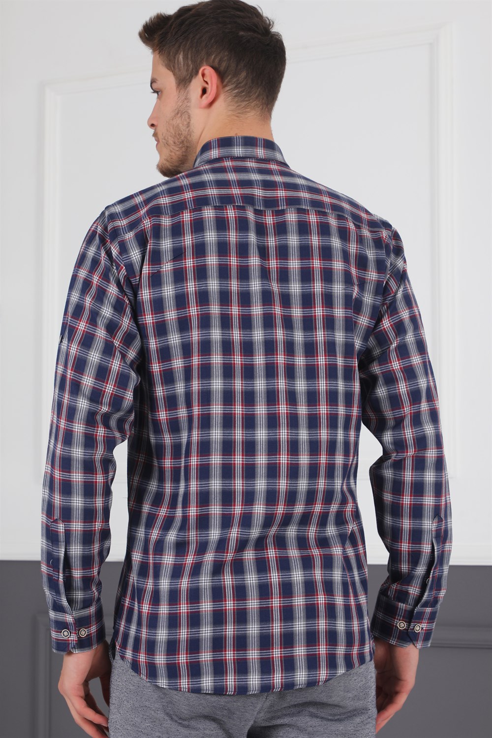 G718 DERBERRY MEN'S SHIRT-NAVY-BURGUNDY